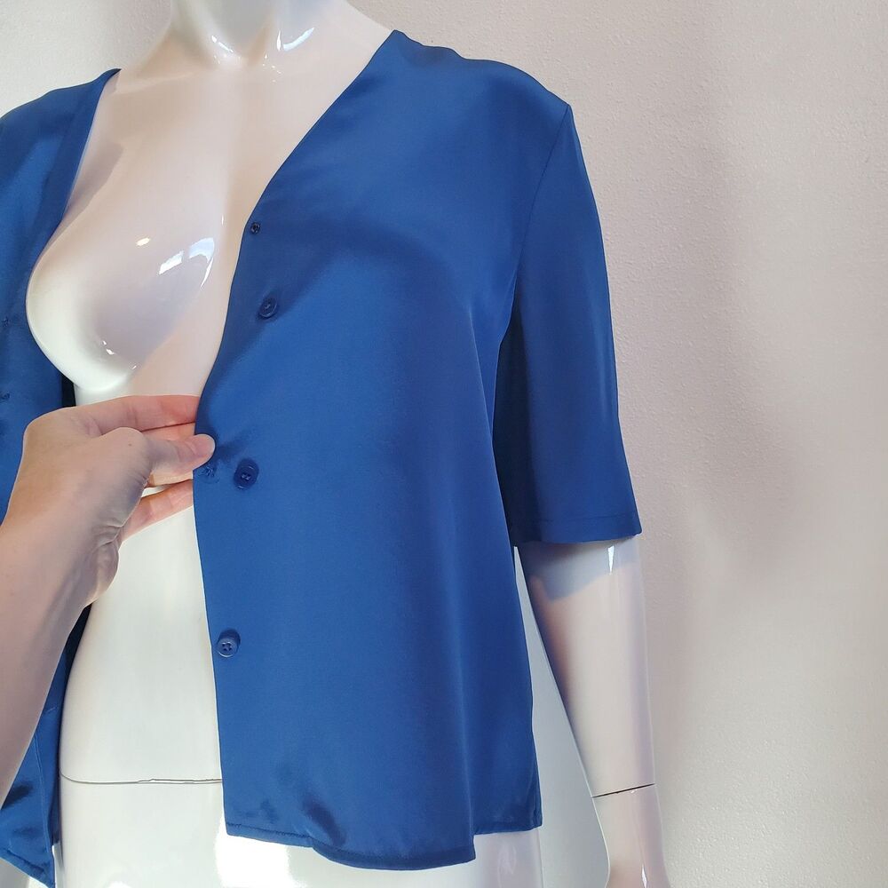 Vintage Diane Von Furstenberg Blue Silk Button-Up Blouse - Picture 7 of 8